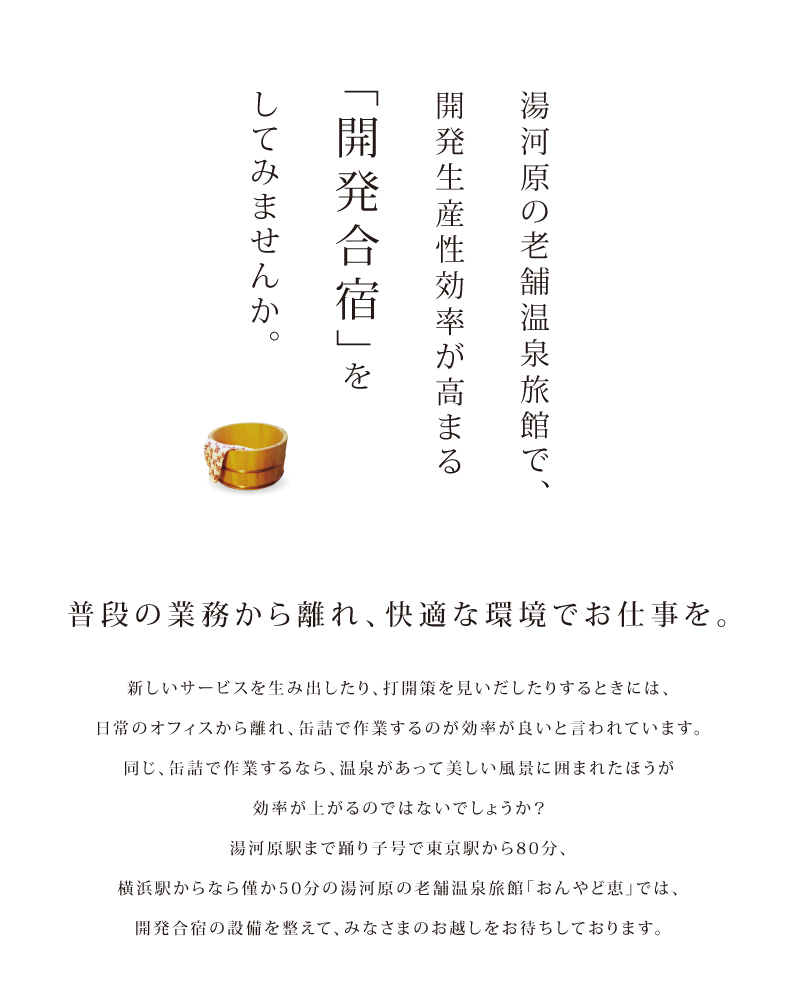 湯河原の老舗温泉旅館で開発生産性効率が高まる「開発合宿」をしてみませんか。